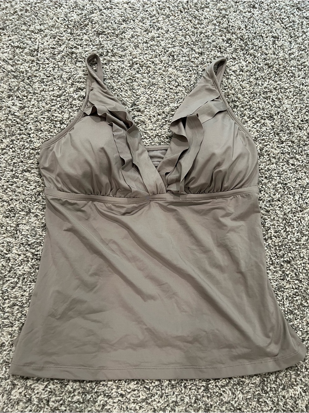 Perry Ellis Taupe Ruffle V-Neck Swim Tankini Top